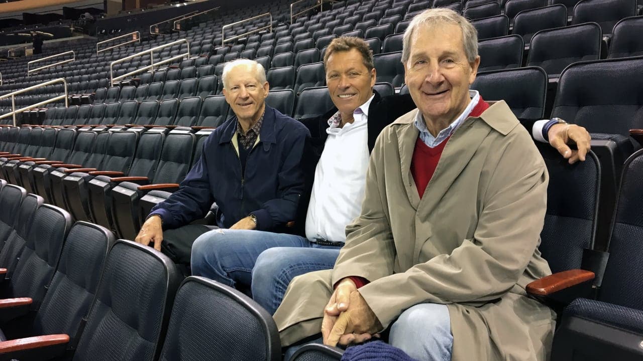 Ron Duguay (center) with fellow Rangers Jean Ratelle (left) and Rod Seiling at Madison Square Garden prior to Ratelle's jersey retirement on February 25, 2018.