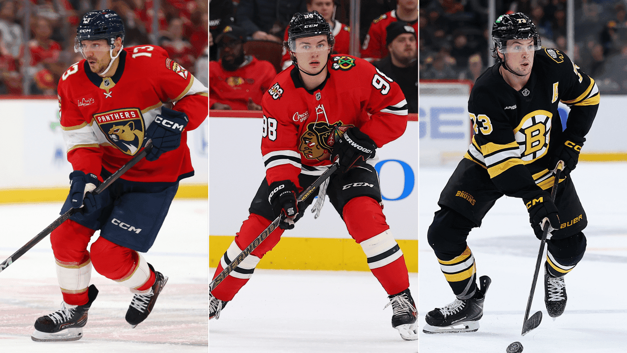 Sam Reinhart of the Florida Panthers; Connor Bedard of the Chicago Blackhawks; Charlie McAvoy of the Boston Bruins