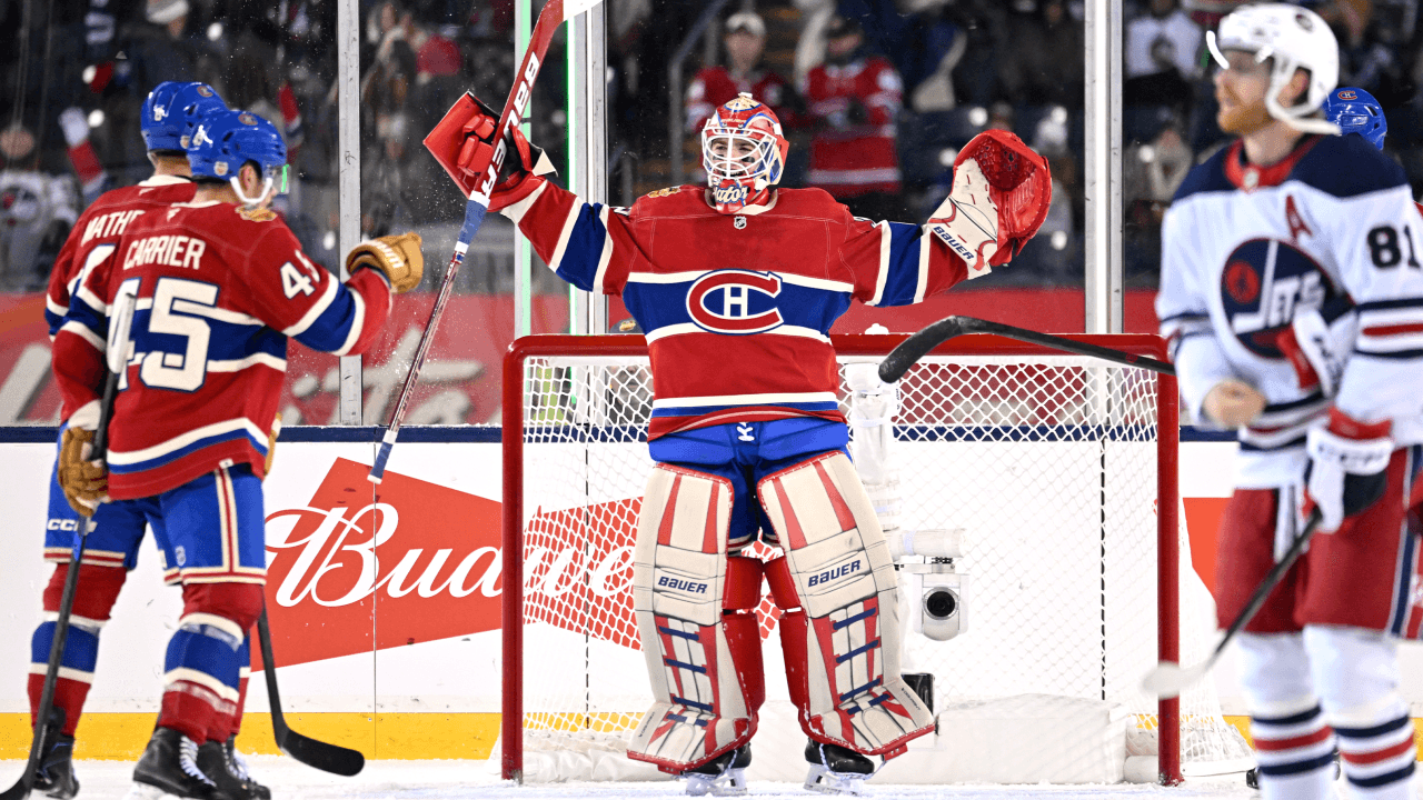WINNIPEG, MANITOBA - OCTOBER 25: Jacob Fowler #32 of the Montreal Canadiens reacts after the 2026 NHL Heritage Classic between the Montreal Canadiens and the Winnipeg Jets at Princess Auto Stadium on October 25, 2026 in Winnipeg, Manitoba.