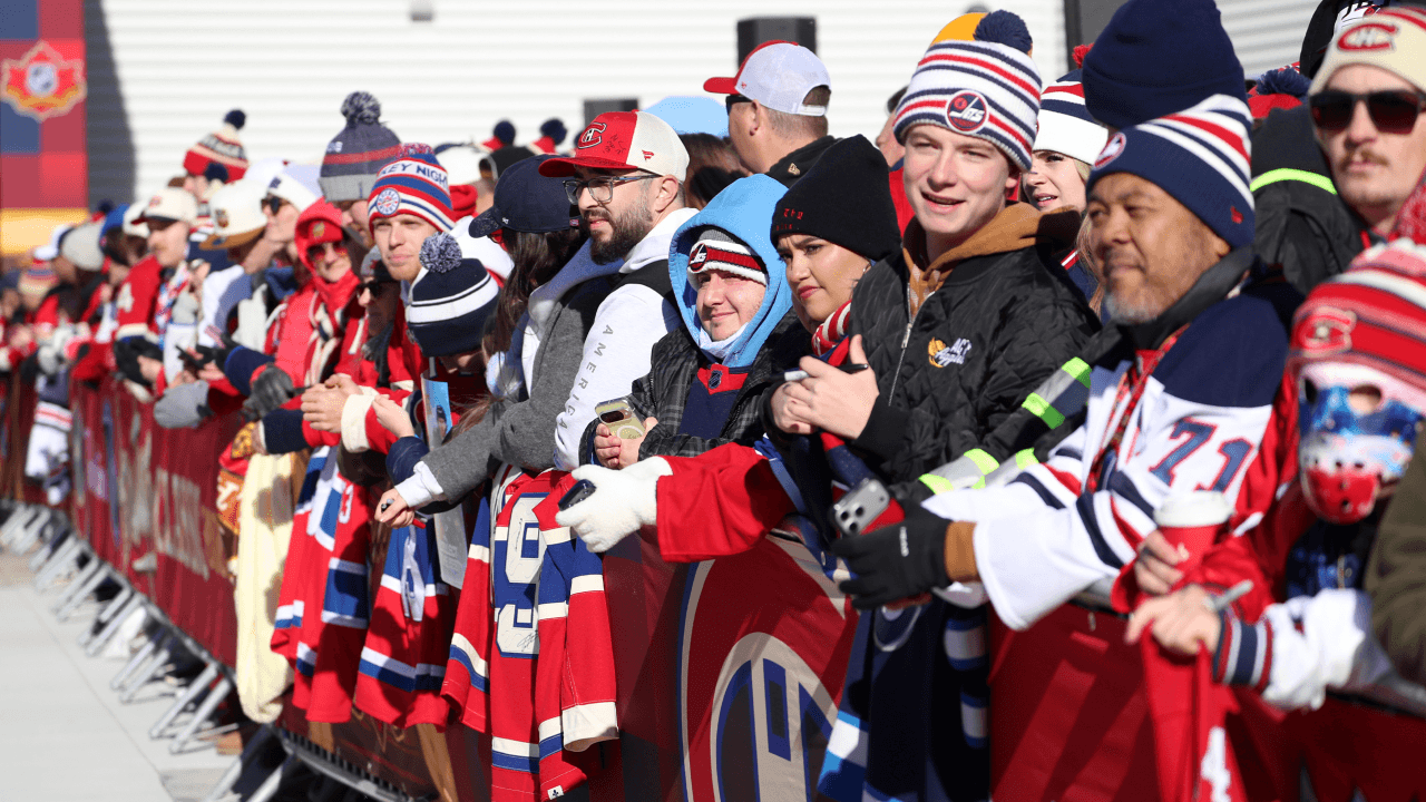 WINNIPEG, MANITOBA - OCTOBER 25: Fans line up and wait for players to arrive before the 2026 NHL Heritage Classic between the Montreal Canadiens and the Winnipeg Jets at Princess Auto Stadium on October 25, 2026 in Winnipeg, Manitoba.