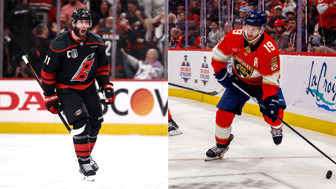 Jordan Staal #11 of the Carolina Hurricanes | Florida Panthers left wing Matthew Tkachuk