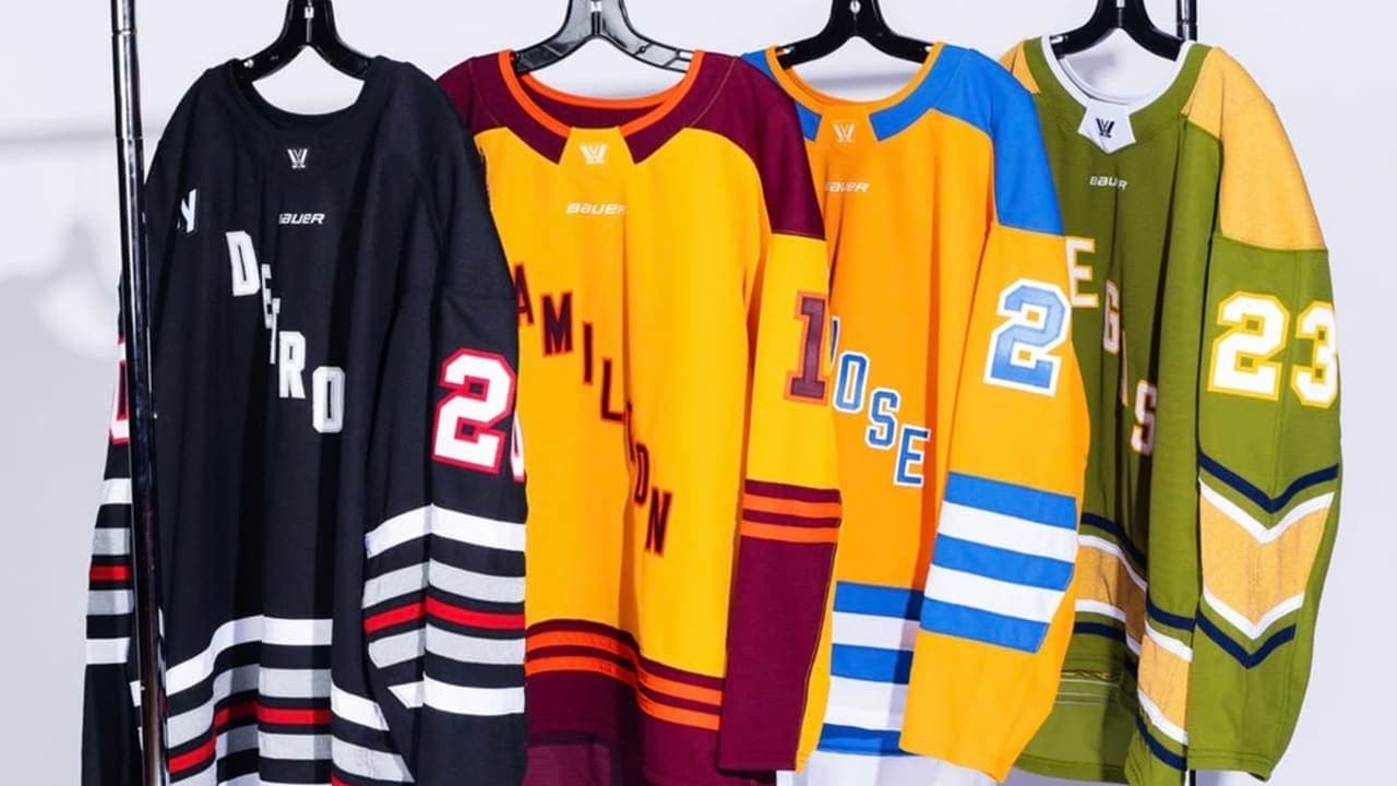 PWHL Detroit, Hamilton, Las Vegas and San Jose inagural jerseys. 