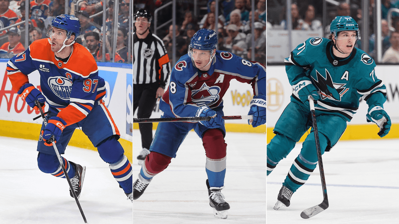 Connor McDavid of the Edmonton Oilers; Cale Makar of the Colorado Avalanche; Macklin Celebrini of the San Jose Sharks