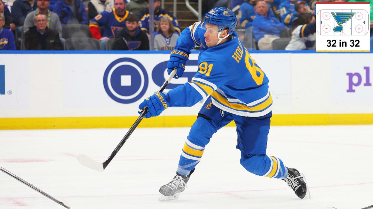 ST LOUIS, MISSOURI - MARCH 28: Dylan Holloway #81 of the St. Louis Blues scores a goal against the Toronto Maple Leafs in the third period at Enterprise Center on March 28, 2026 in St Louis, Missouri. (Photo by Dilip Vishwanat/Getty Images)