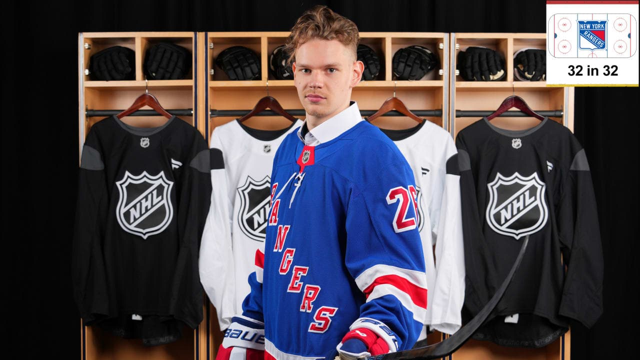 Alberts Smits, fifth overall pick of the New York Rangers, poses for a portrait during the 2026 NHL Draft on June 26, 2026 in Buffalo, New York. 