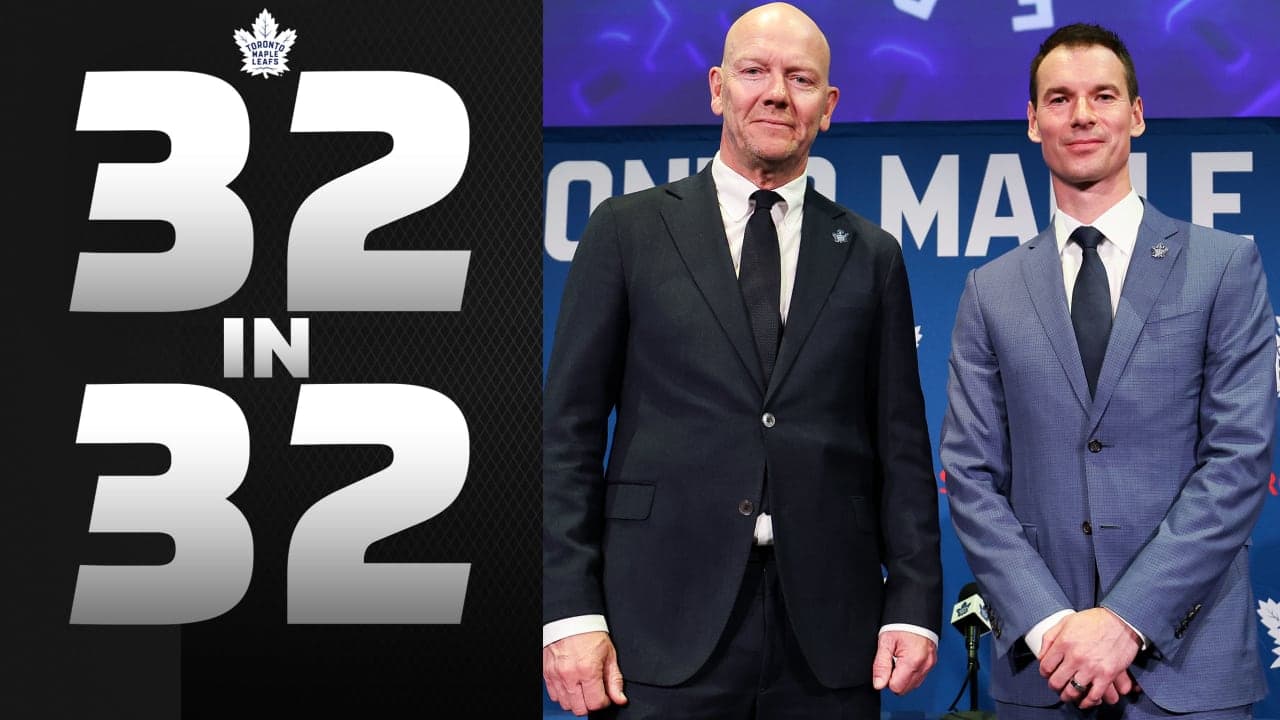 Mats Sundin, Senior Executive Advisor of Hockey Operations, and John Chayka, General Manager of the Toronto Maple Leafs pose for a photo at a press conference announcing their hiring at Real Sports Bar & Grill on May 4, 2026 in Toronto, Ontario, Canada.