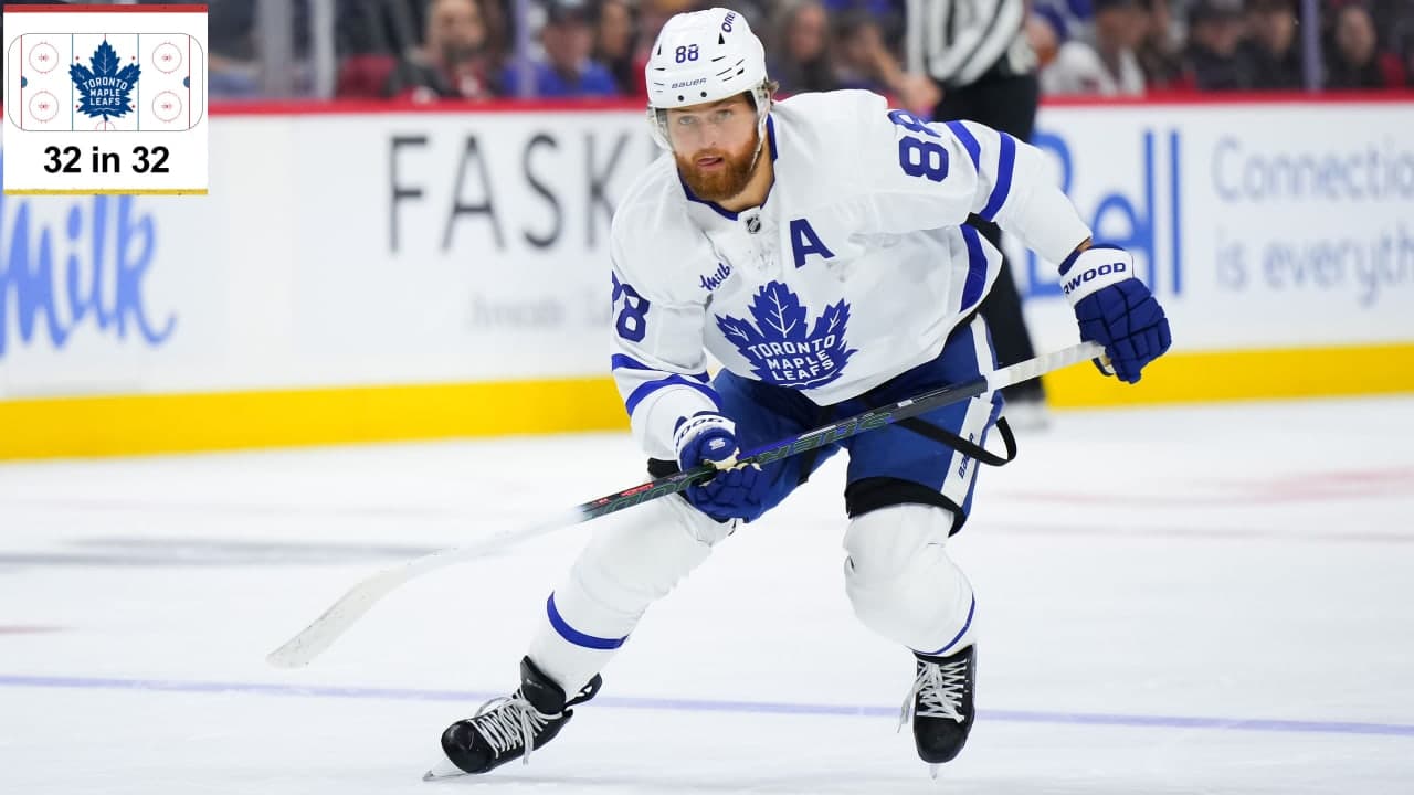 William Nylander #88 of the Toronto Maple Leafs skates against the Ottawa Senators on April 15, 2026 at Canadian Tire Centre in Ottawa, Ontario, Canada. 
