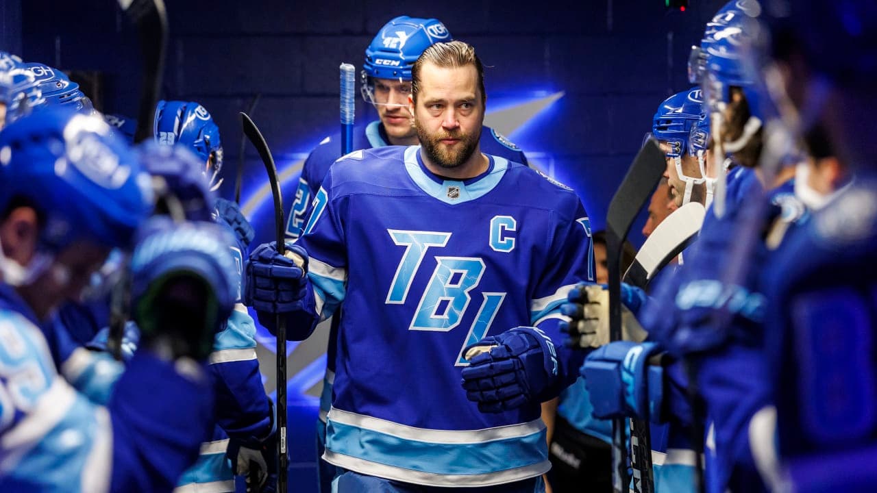 Victor Hedman #77 of the Tampa Bay Lightning before the game against the Florida Panthers at Benchmark International Arena on February 5, 2026 in Tampa, Florida.