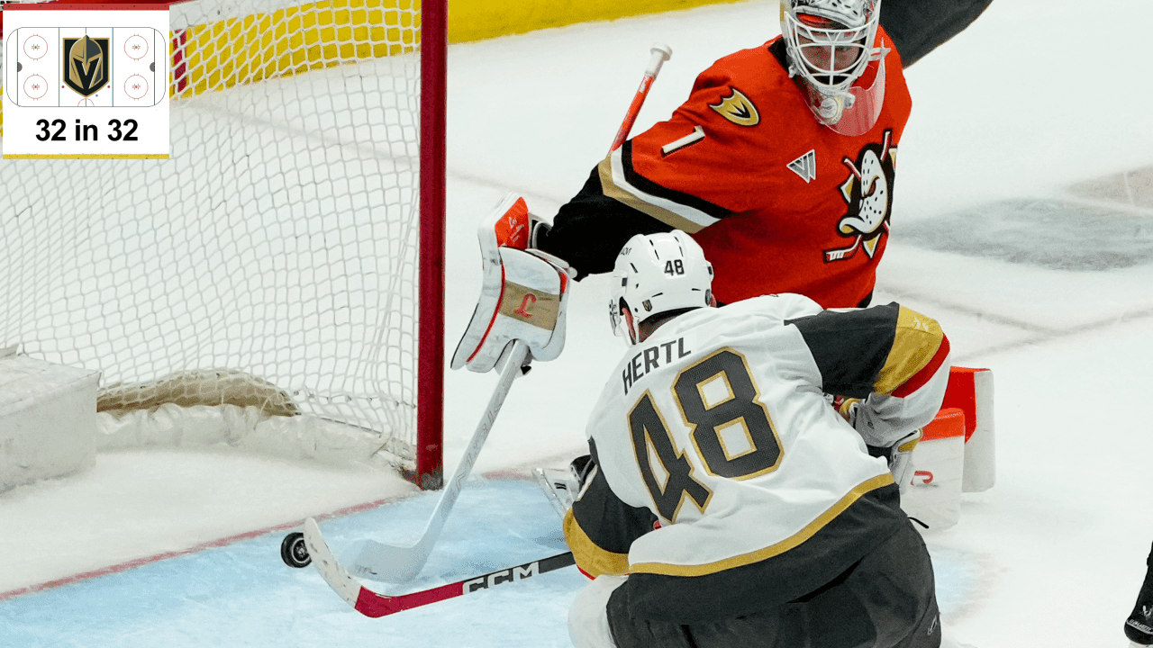 Tomas Hertl #48 of the Vegas Golden Knights shoots and scores a goal during the third period against the Anaheim Ducks in Game Four of the Second Round of the 2026 Stanley Cup Playoffs at Honda Center on May 10, 2026 in Anaheim, California.