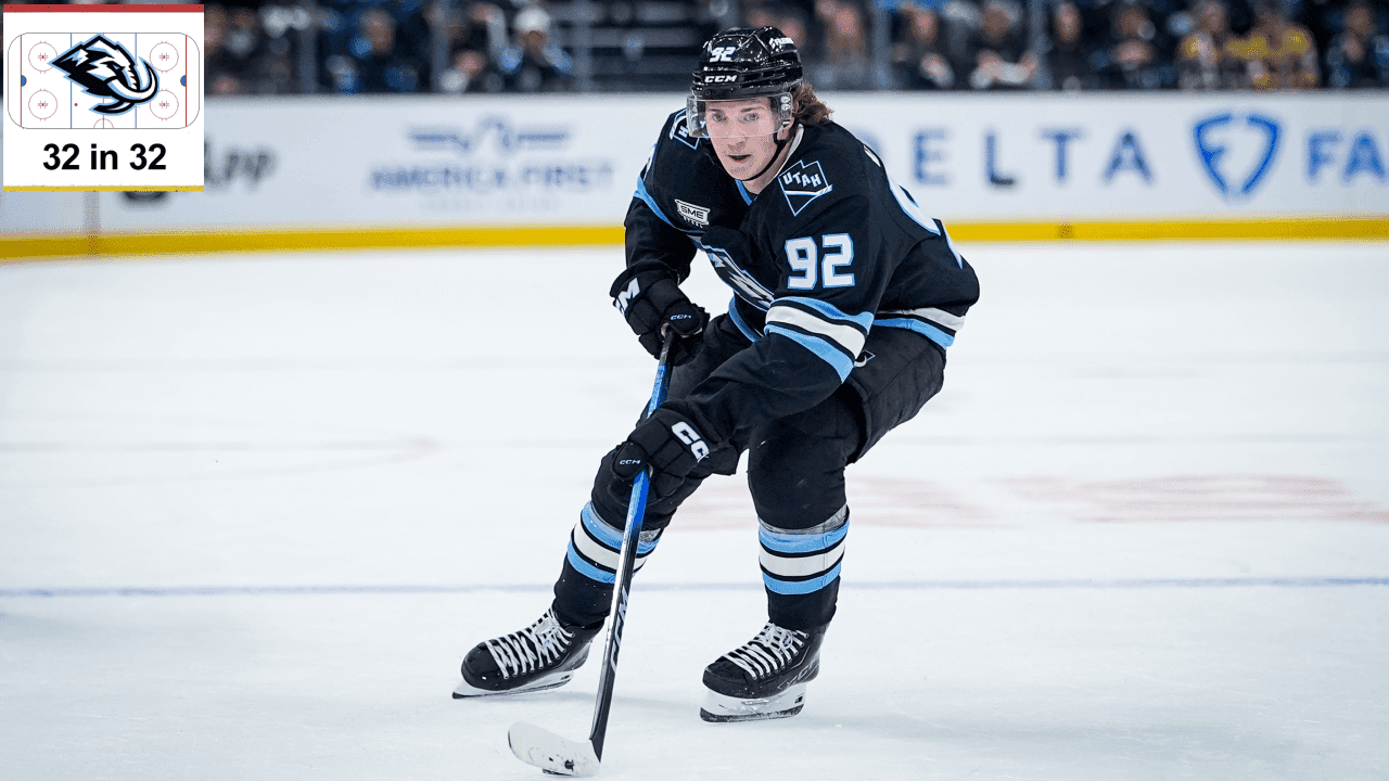 Logan Cooley #92 of the Utah Mammoth skates with the puck during the first period against the Vegas Golden Knights in Game Four of the First Round of the 2026 Stanley Cup Playoffs at Delta Center on April 27, 2026 in Salt Lake City, Utah.