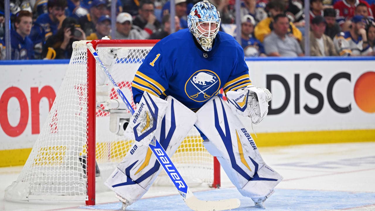 Ukko-Pekka Luukkonen #1 of the Buffalo Sabres defends the net against the Montréal Canadiens during the first period in Game Seven of the Second Round of the 2026 Stanley Cup Playoffs at KeyBank Center on May 18, 2026 in Buffalo, New York.