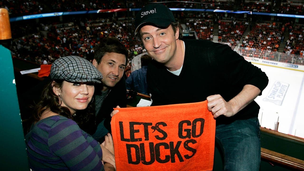 Actor Matthew Perry with Anaheim Ducks fans
