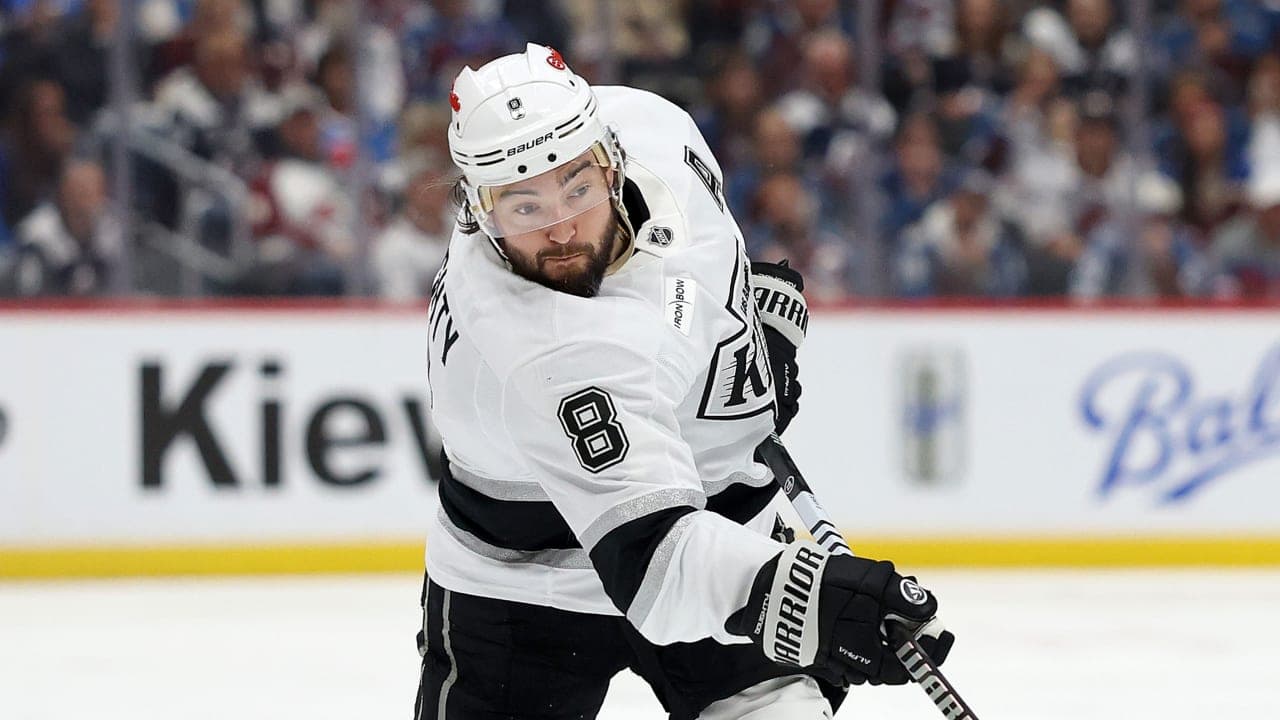 DENVER, COLORADO - APRIL 21: Drew Doughty #8 of the Los Angeles Kings against the Colorado Avalanche in the third period of Game Two of the First Round of the 2026 Stanley Cup Playoffs at Ball Arena on April 21, 2026 in Denver, Colorado. (Photo by Matthew Stockman/Getty Images)