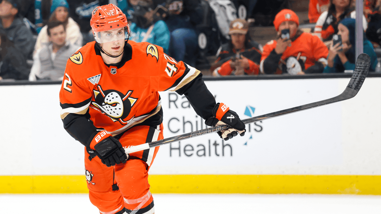 Tim Washe #42 of the Anaheim Ducks skates 
