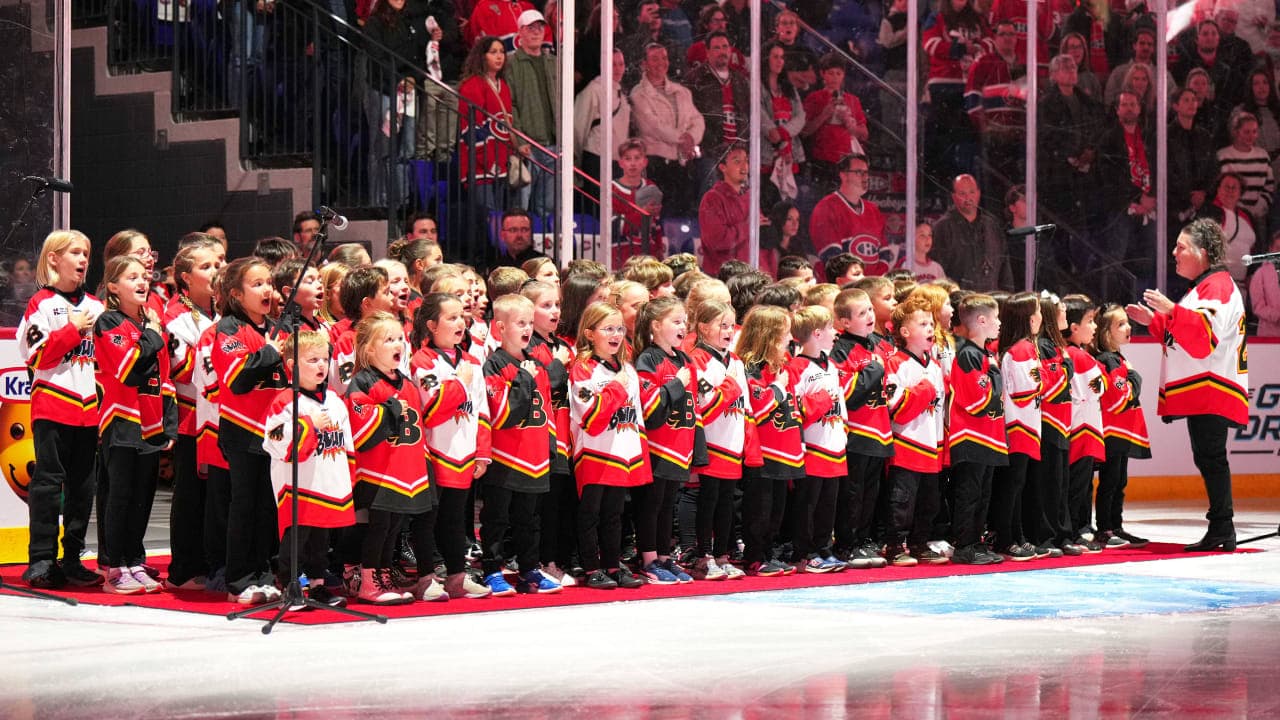 TROIS-RIVIERES, QUEBEC - SEPTEMBER 21: A children's chorus sing the national anthem before the start of the 2025 Kraft Hockeyville preseason game between the Ottawa Senators and the Montréal Canadiens at Colisée Vidéotron on September 21, 2026 in Trois-Rivieres, Quebec. (Photo by Andre Ringuette/NHLI via Getty Images