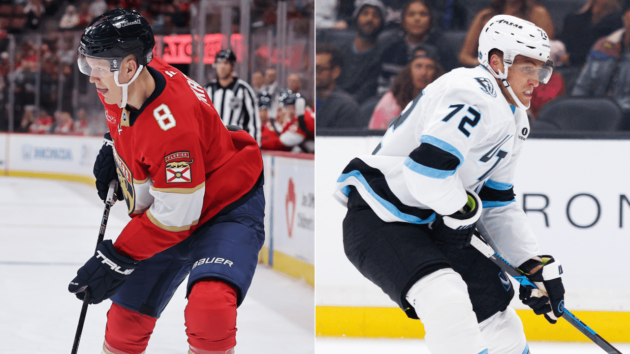 Brady Tkachuk of the Florida Panthers; Anders Lee of the Utah Mammoth
