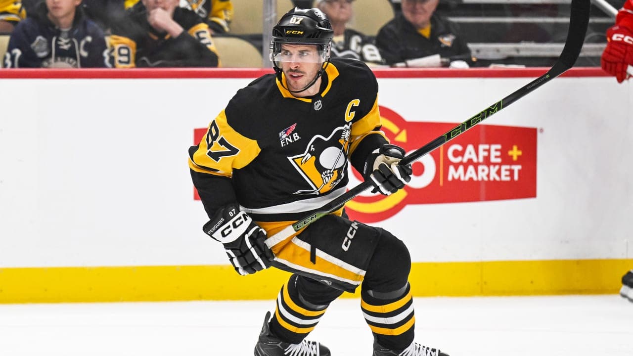 PITTSBURGH, PA - SEPTEMBER 22: Pittsburgh Penguins center Sidney Crosby (87) skates in the preseason NHL game between the Pittsburgh Penguins and the Detroit Red Wings on September 22, 2026, at PPG Paints Arena in Pittsburgh, PA. (Photo by Jeanine Leech/Icon Sportswire via Getty Images)