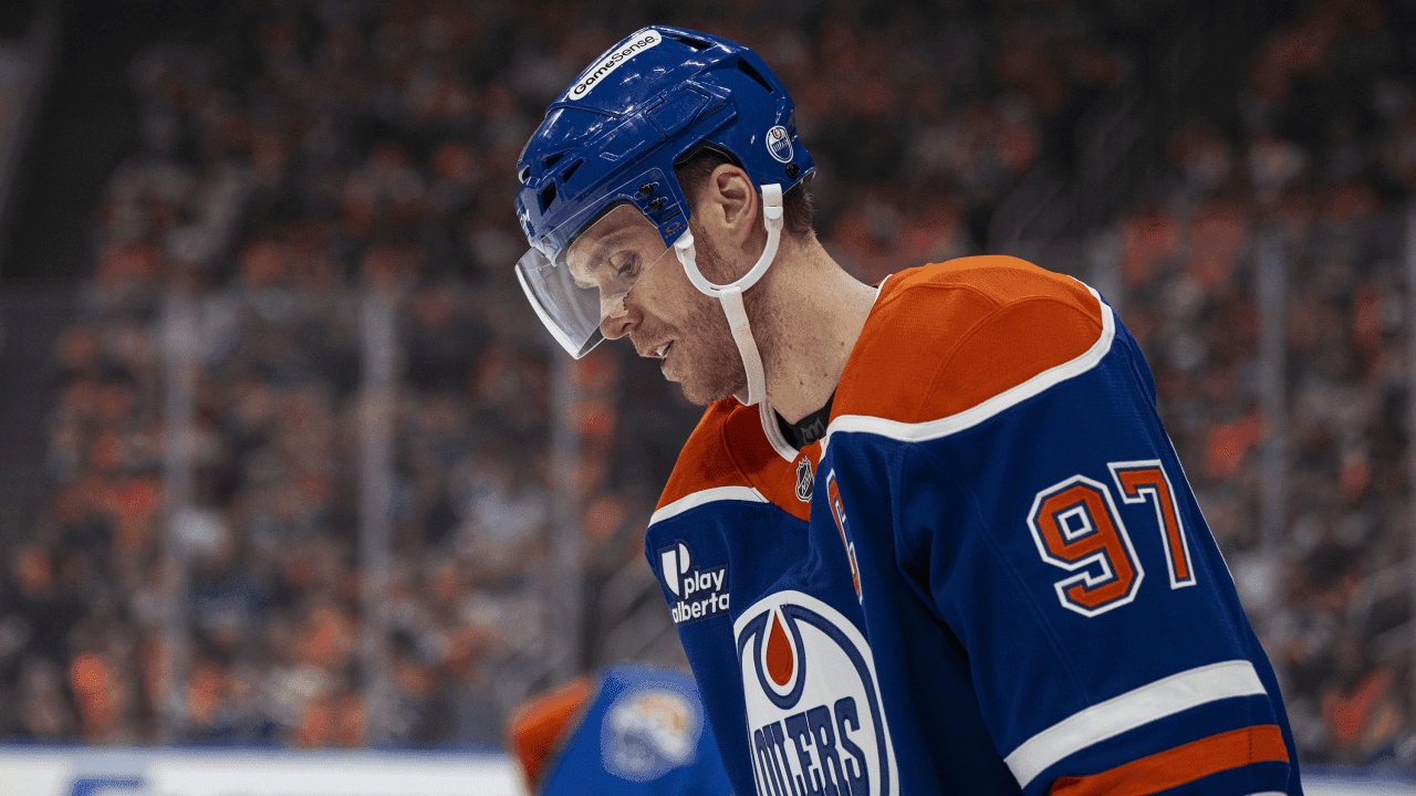 Connor McDavid #97 of the Edmonton Oilers looks on during the first period against the Vancouver Canucks at Rogers Place on September 29, 2026 in Edmonton, Alberta, Canada.