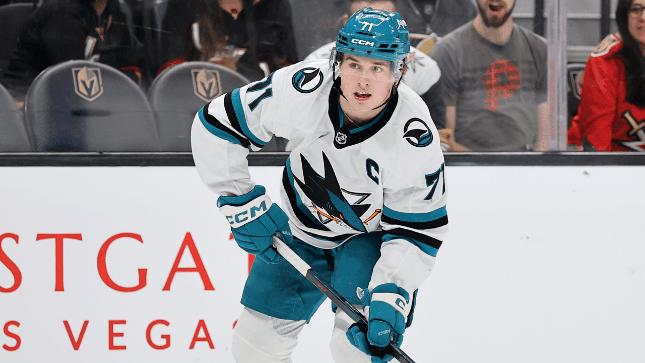 Macklin Celebrini #71 of the San Jose Sharks skates with the puck against the Vegas Golden Knights in the third period of their preseason game at T-Mobile Arena on September 26, 2026 in Las Vegas, Nevada. The Sharks defeated the Golden Knights Sharks 4-2.