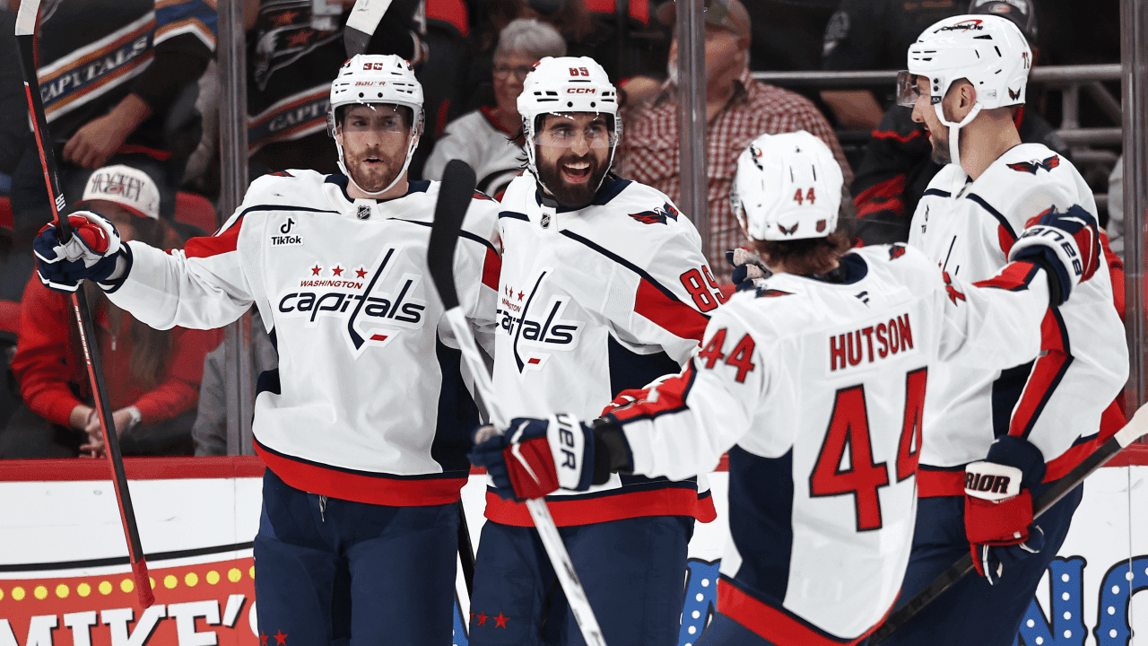 Alex Tuch #89 of the Washington Capitals celebrates a goal 