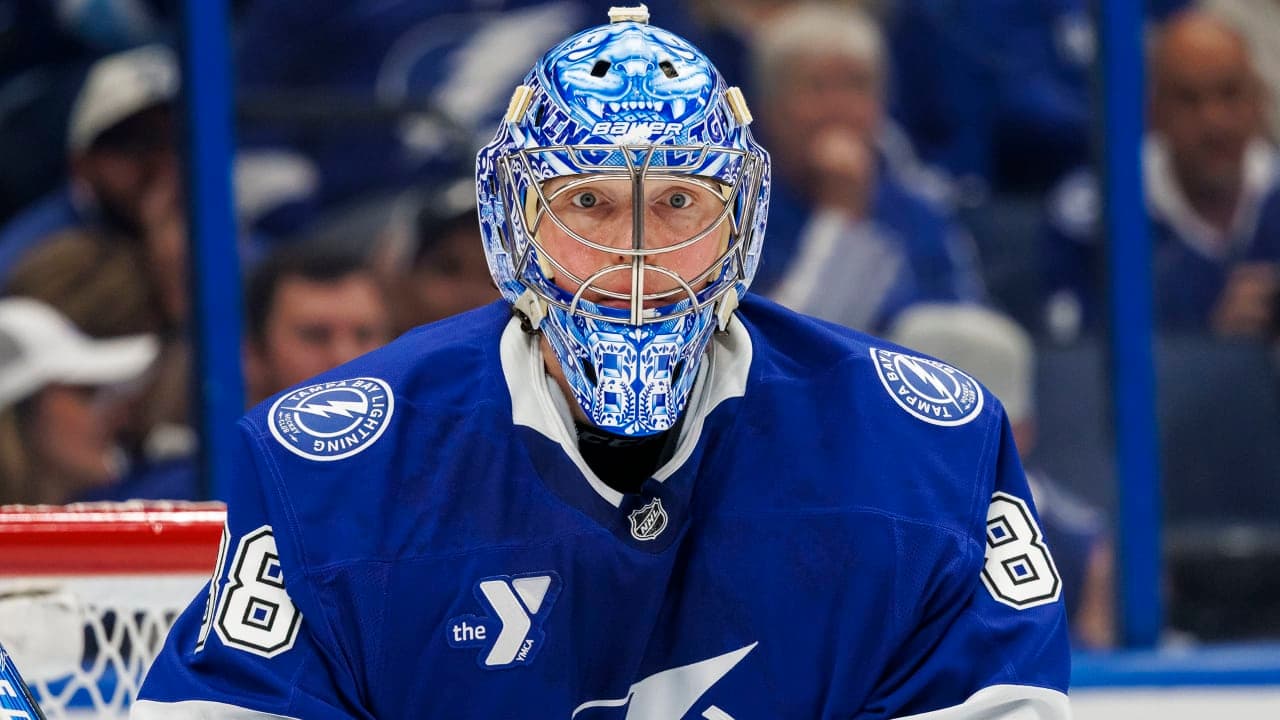 Goalie Andrei Vasilevskiy #88 of the Tampa Bay Lightning tends net against the Philadelphia Flyers at Benchmark International Arena on October 5, 2026 in Tampa, Florida. 