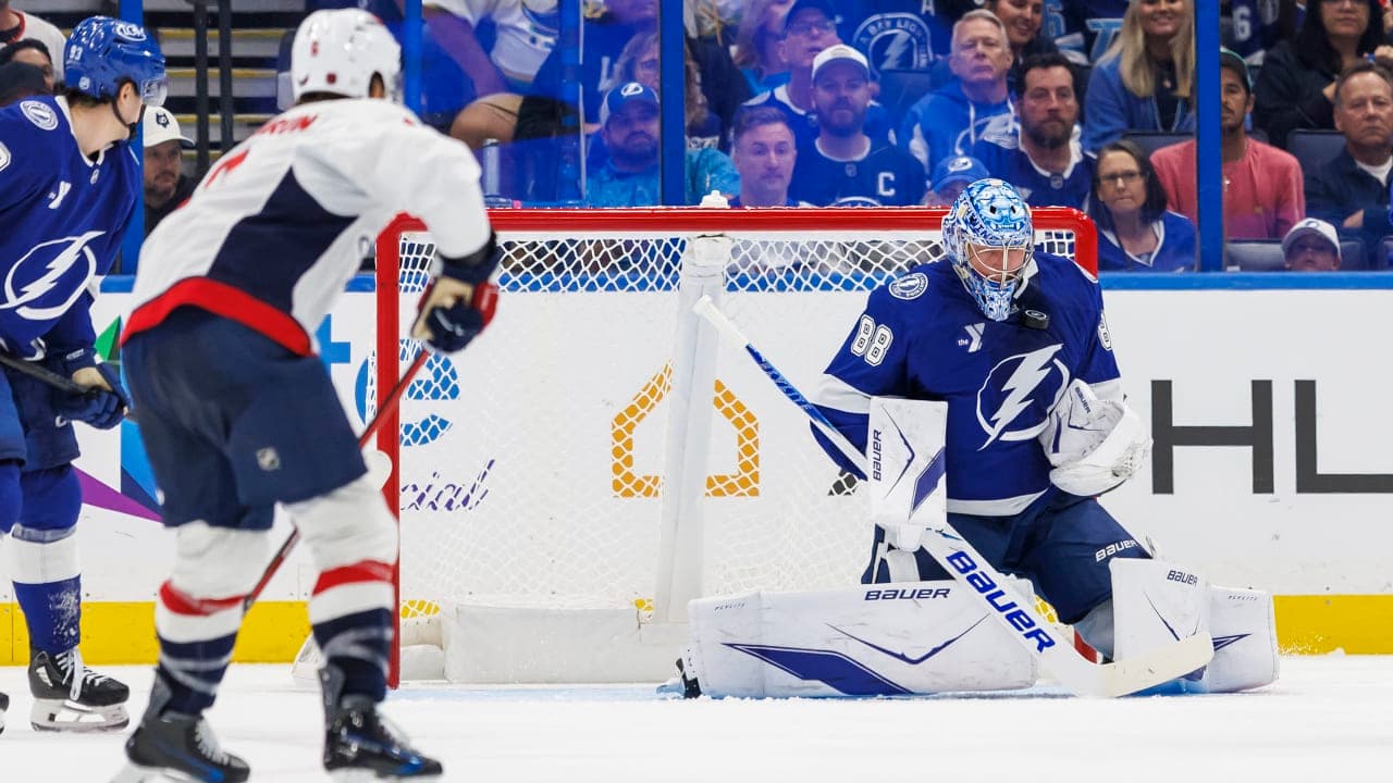 Goalie Andrei Vasilevskiy #88 of the Tampa Bay Lightning makes a save against the Washington Capitals at Benchmark International Arena on October 3, 2026 in Tampa, Florida.
