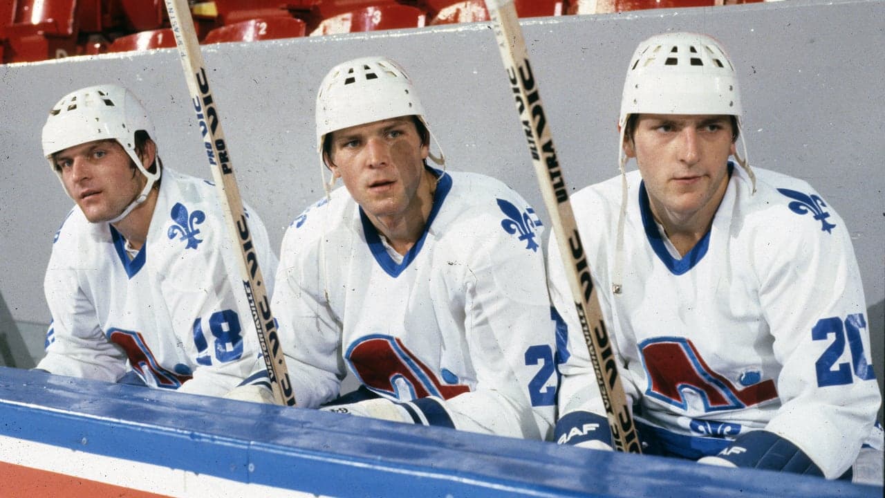 From left, brothers Marian, Peter and Anton Stastny at Le Colisee in Quebec City on Oct. 14, 1982.