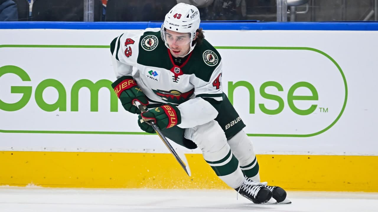 Quinn Hughes #43 of the Minnesota Wild in action during the game against the Edmonton Oilers at Rogers Place on October 20, 2026, in Edmonton, Alberta, Canada.